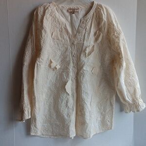 ELEGANT CREAM EMBROIDERED COTTAGE CORE WOMEN'S TOP